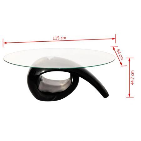 Coffee Table with Oval Glass Top High Gloss Black