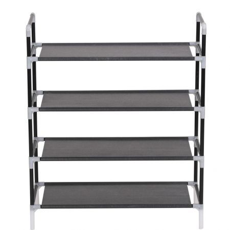 Shoe Rack with 4 Shelves Metal and Non-woven Fabric Black