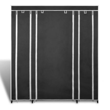 Wardrobe with Compartments and Rods 45x150x176 cm Black Fabric