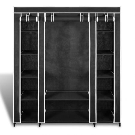 Wardrobe with Compartments and Rods 45x150x176 cm Black Fabric