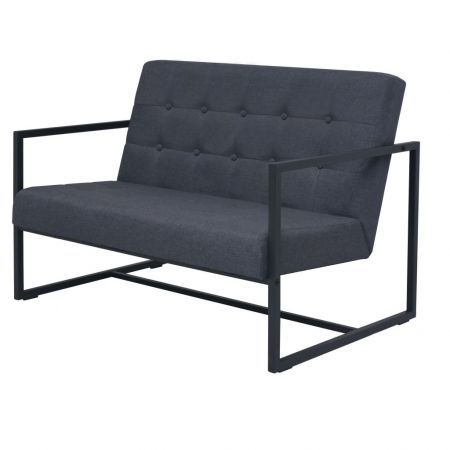 2-Seater Sofa with Armrests Steel and Fabric Dark Grey