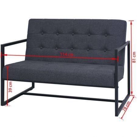 2-Seater Sofa with Armrests Steel and Fabric Dark Grey