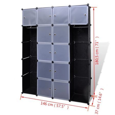 Modular Cabinet 14 Compartments Black and White 37x146x180.5 cm