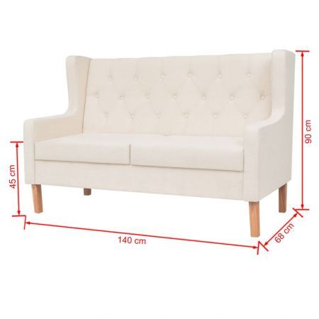 2-Seater Sofa Fabric Cream White