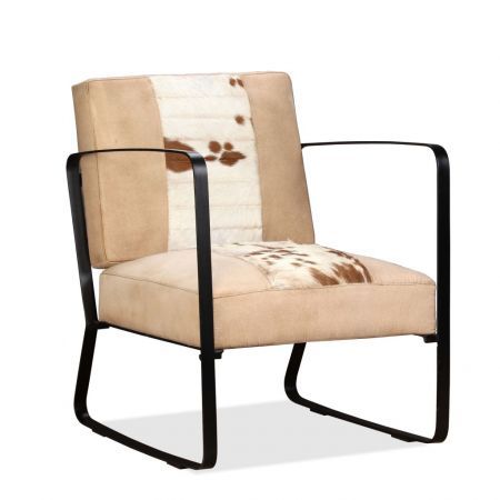 Lounge Chair Genuine Goatskin and Canvas Cream