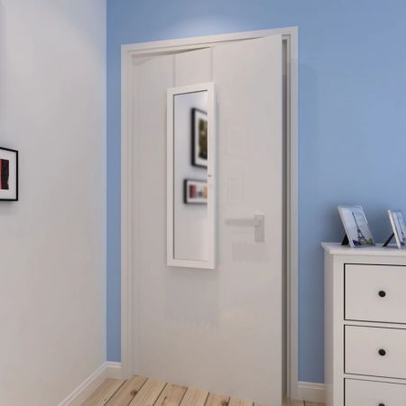 Wood Jewellery Wall Cabinet with Mirror and 2 Door Hangers