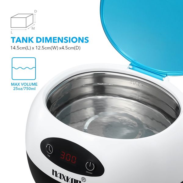 MAXKON 750ml Ultrasonic Jewellery Cleaner for Rings Necklaces Watches Glasses