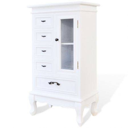 Cabinet with 5 Drawers 2 Shelves White