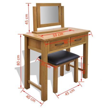 Dressing Table with Stool Solid Oak Wood