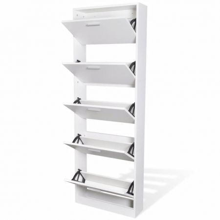 White Wooden Shoe Cabinet with 5 Compartments