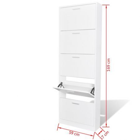 White Wooden Shoe Cabinet with 5 Compartments