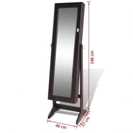 Free Standing Jewellry Cabinet with Mirror Brown