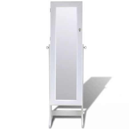 White Free Standing Jewellery Cabinet with LED Light and Mirror Door