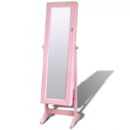 Pink Free Standing Jewellery Cabinet with LED Light and Mirror Door