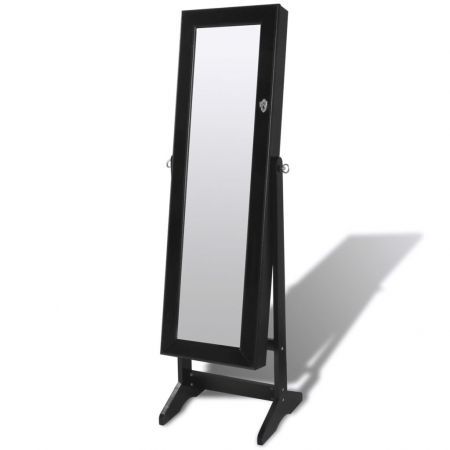 Black Free Standing Jewellery Cabinet with LED Light and Mirror Door