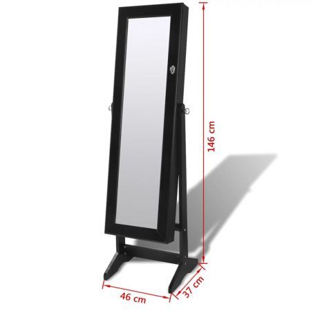 Black Free Standing Jewellery Cabinet with LED Light and Mirror Door