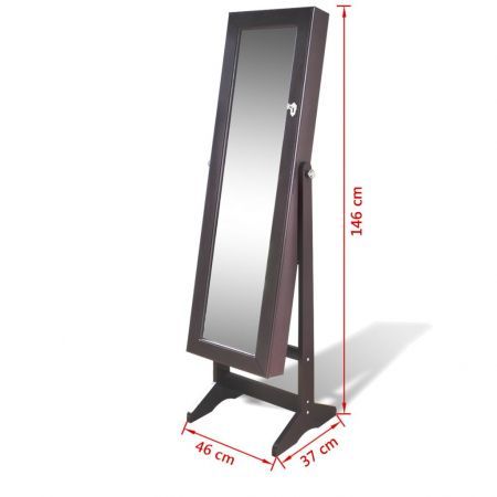 Brown Free Standing Jewellery Cabinet with LED Light and Mirror Door