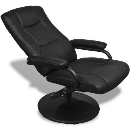 TV Armchair with Foot Stool Artificial Leather Black