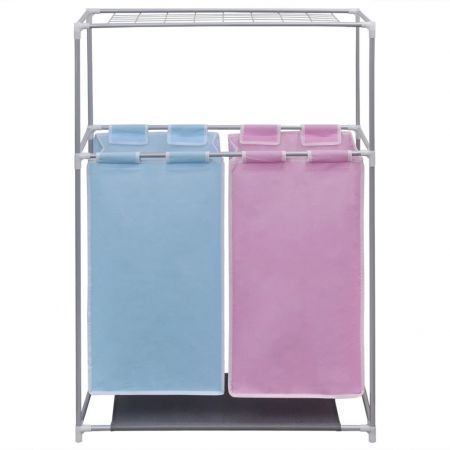 2-Section Laundry Sorter Hamper with a Top Shelf for Drying