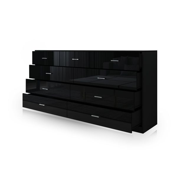 9 Drawer Cabinet Sideboard Bathroom Storage Units Black High Gloss Front