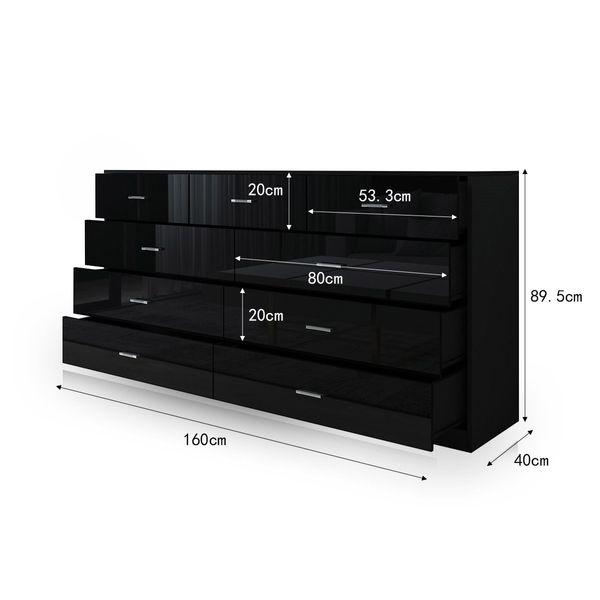 9 Drawer Cabinet Sideboard Bathroom Storage Units Black High Gloss Front