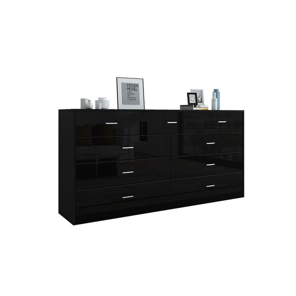 9 Drawer Cabinet Sideboard Bathroom Storage Units Black High Gloss Front