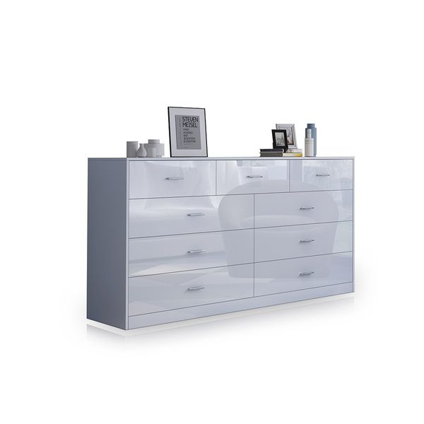 9 Drawer Cabinet Sideboard Bathroom Storage Units White High Gloss Front