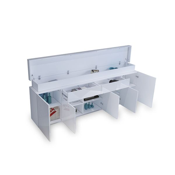 180cm Wood Sideboard Cabinet 5 Doors Storage Buffet Table with RGB LED White