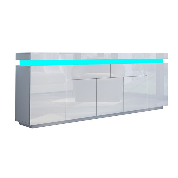 180cm Wood Sideboard Cabinet 5 Doors Storage Buffet Table with RGB LED White