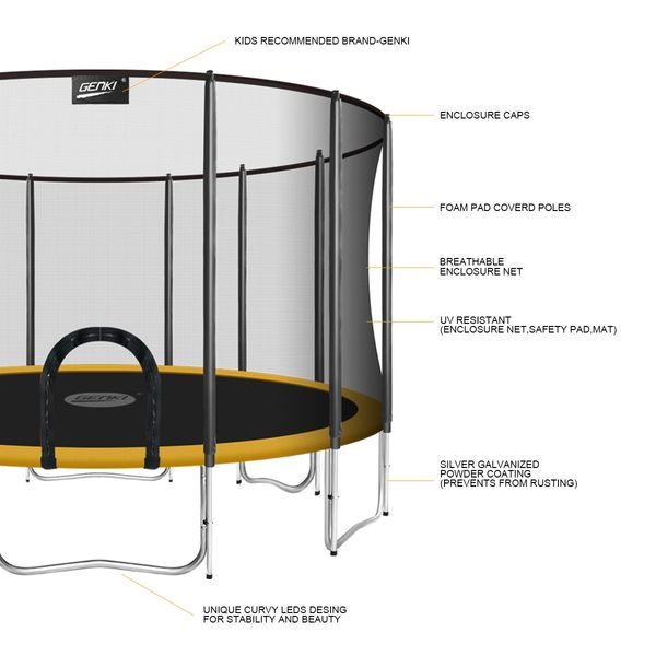 Genki 16ft Trampoline with Safety Enclosure Net