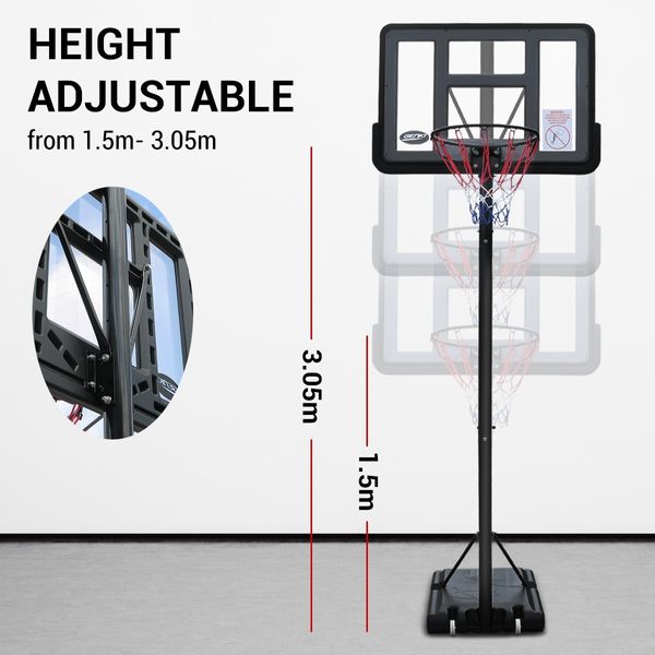 1.5-3.05M Portable Basketball Hoop Backboard System Stand Net Ring Set