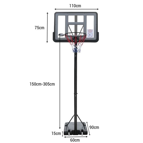 1.5-3.05M Portable Basketball Hoop Backboard System Stand Net Ring Set