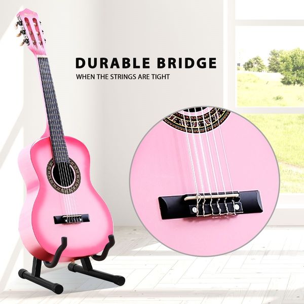 Melodic 34 Inch Kids Acoustic Guitar 6 Strings Tuner Cutaway Wooden Kids Gift Pink