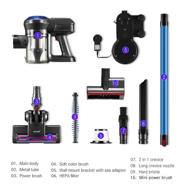 Multi-function Bagless Stick Vacuum Cleaner Cordless Cleaning Rechargeable Battery with HEPA Filter
