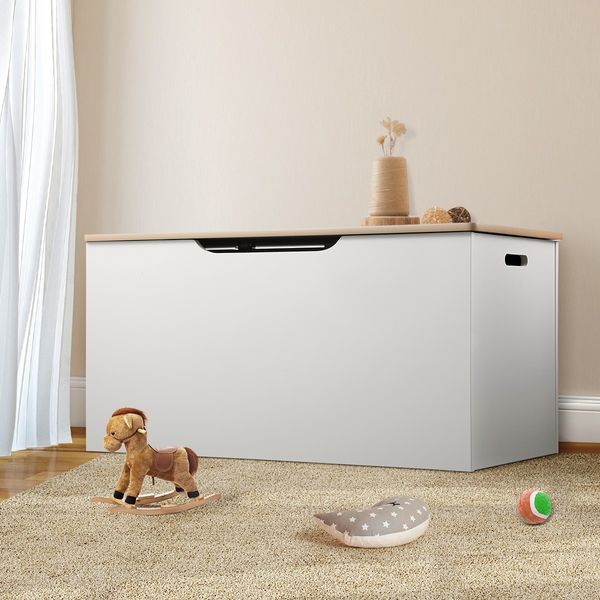 Kidbot Kids Wooden White Toy Storage Box Chest with Lid 80x40x40cm