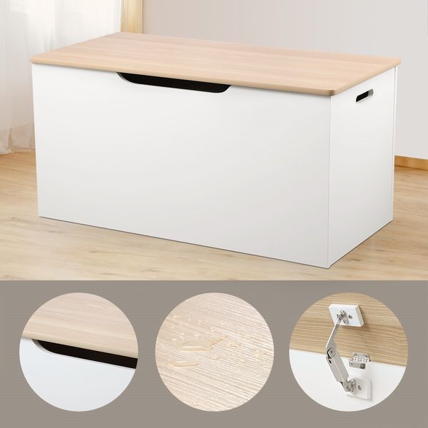 Kidbot Kids Wooden White Toy Storage Box Chest with Lid 80x40x40cm