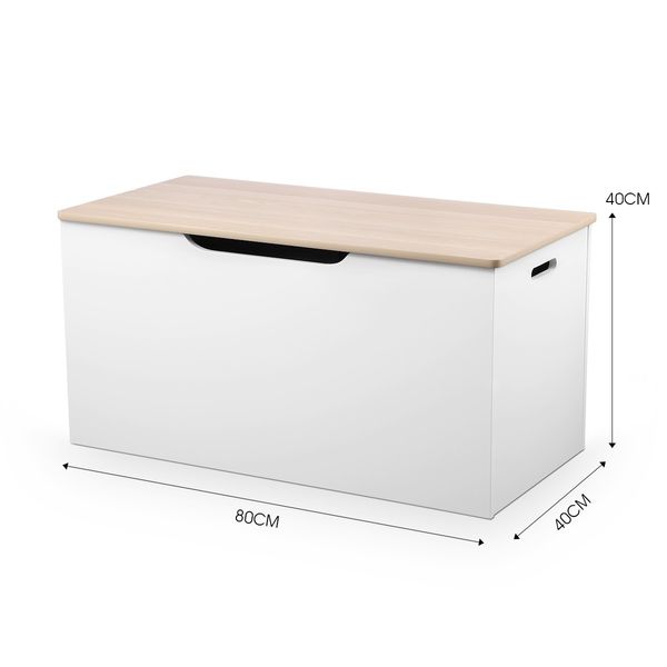 Kidbot Kids Wooden White Toy Storage Box Chest with Lid 80x40x40cm