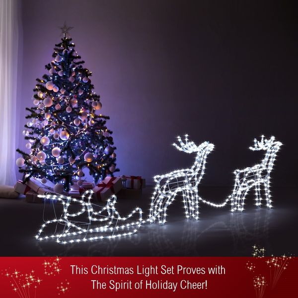 New 3D Reindeer Sleigh Motif Christmas Lights 22M LED Rope Xmas Decoration Outdoor Home Display