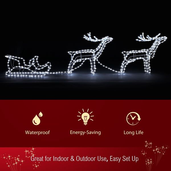 New 3D Reindeer Sleigh Motif Christmas Lights 22M LED Rope Xmas Decoration Outdoor Home Display