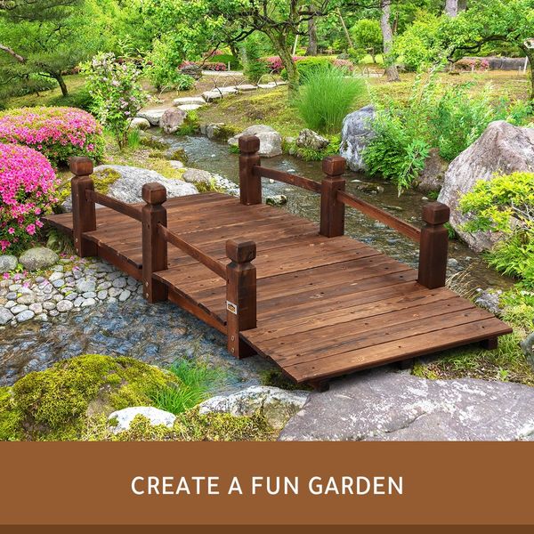 Outdoor Garden Ornament Wooden Bridge Rustic Decoration 160cm Timber