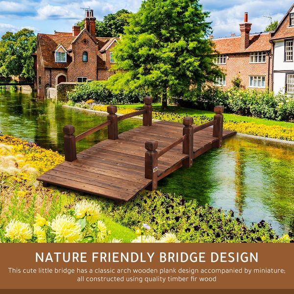 Outdoor Garden Ornament Wooden Bridge Rustic Decoration 160cm Timber