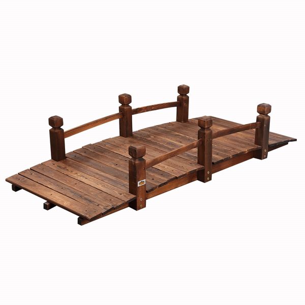 Outdoor Garden Ornament Wooden Bridge Rustic Decoration 160cm Timber