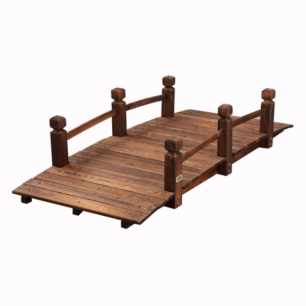 Outdoor Garden Ornament Wooden Bridge Rustic Decoration 160cm Timber