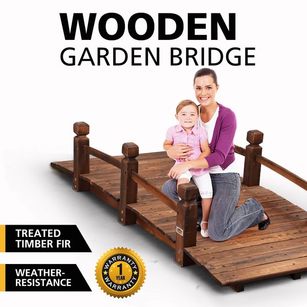 Outdoor Garden Ornament Wooden Bridge Rustic Decoration 160cm Timber