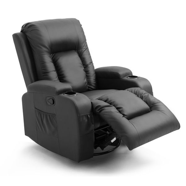 Massage Chair Rocking Armchair Recliner Sofa Heated Seat 360 Swivel Black