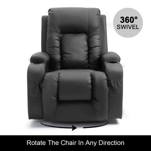 Massage Chair Rocking Armchair Recliner Sofa Heated Seat 360 Swivel Black