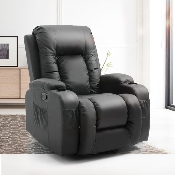 Massage Chair Rocking Armchair Recliner Sofa Heated Seat 360 Swivel Black