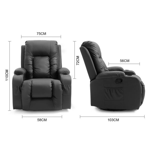 Massage Chair Rocking Armchair Recliner Sofa Heated Seat 360 Swivel Black