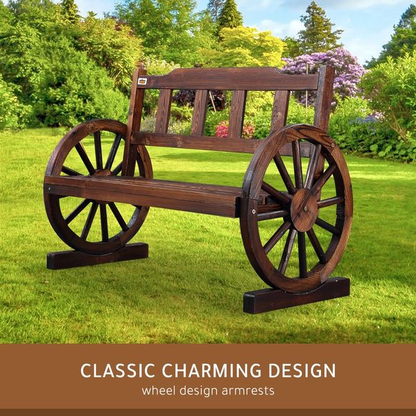 Wooden Garden Bench Outdoor Furniture with Wagon Wheel 