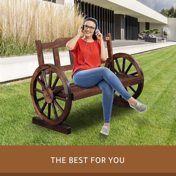 Wooden Garden Bench Outdoor Furniture with Wagon Wheel 